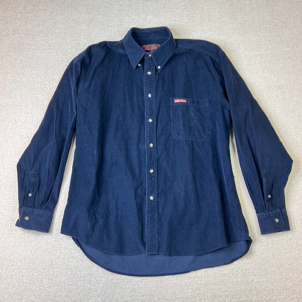 Vintage Marlboro Classics Mens XL Corduroy Button Shirt Navy Blue Western Grunge